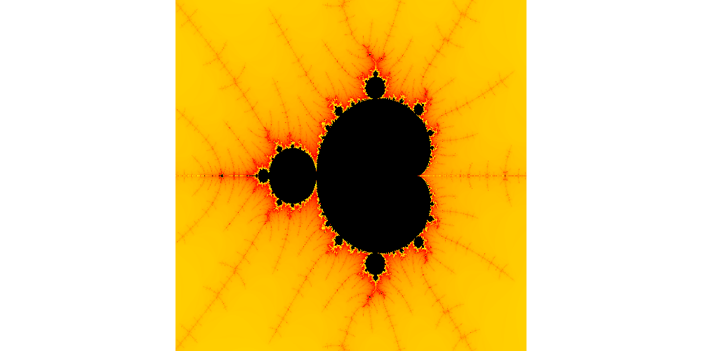 Mandelbrot red to yellow zoomed continuous
